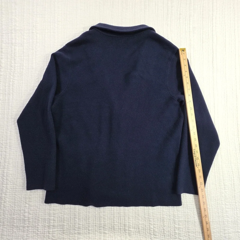 Harrison David Men L Cardigan Sweater Knit Sport Coat Navy Blue Patch Pockets